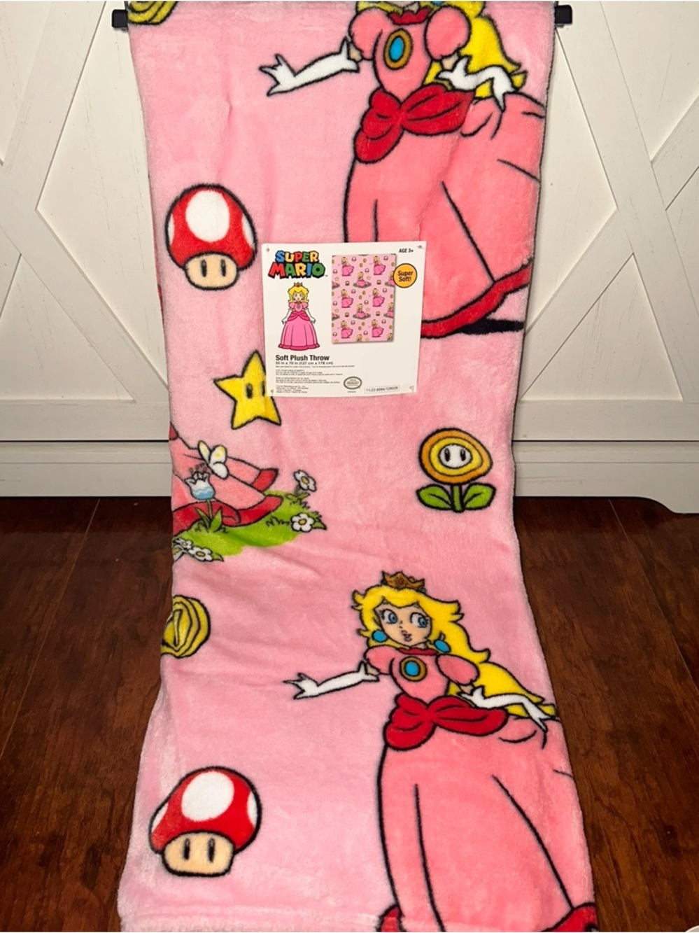 Super Mario Princess Peach Pink Plush Throw Blanket